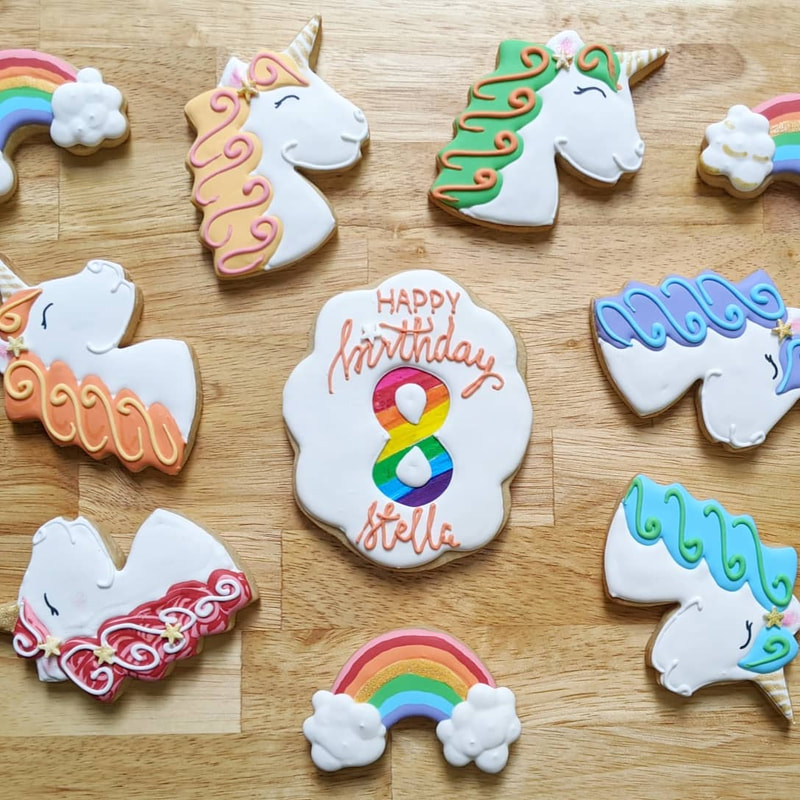 Rainbow unicorn birthday cookies